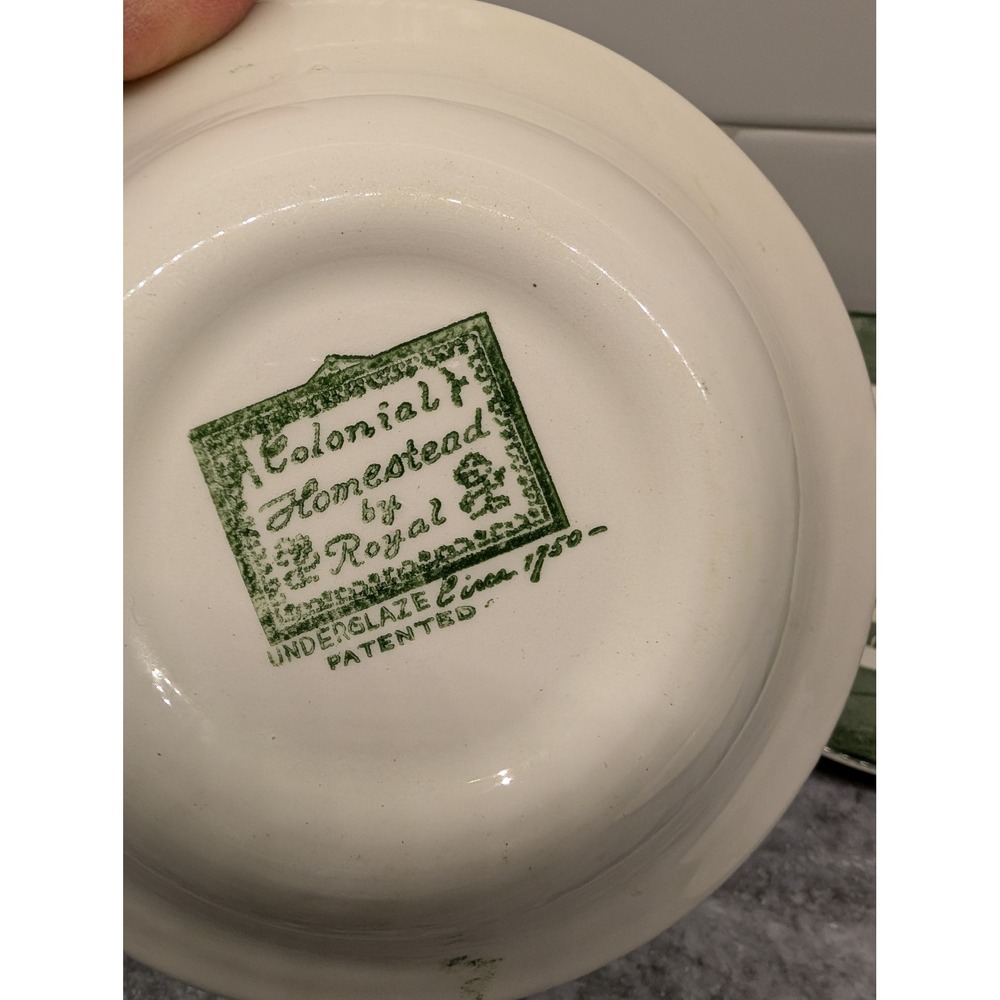 Vintage Royal China Colonial Homestead Green Water Bucket Plate‎ & Small Dish - Picture 11 of 13